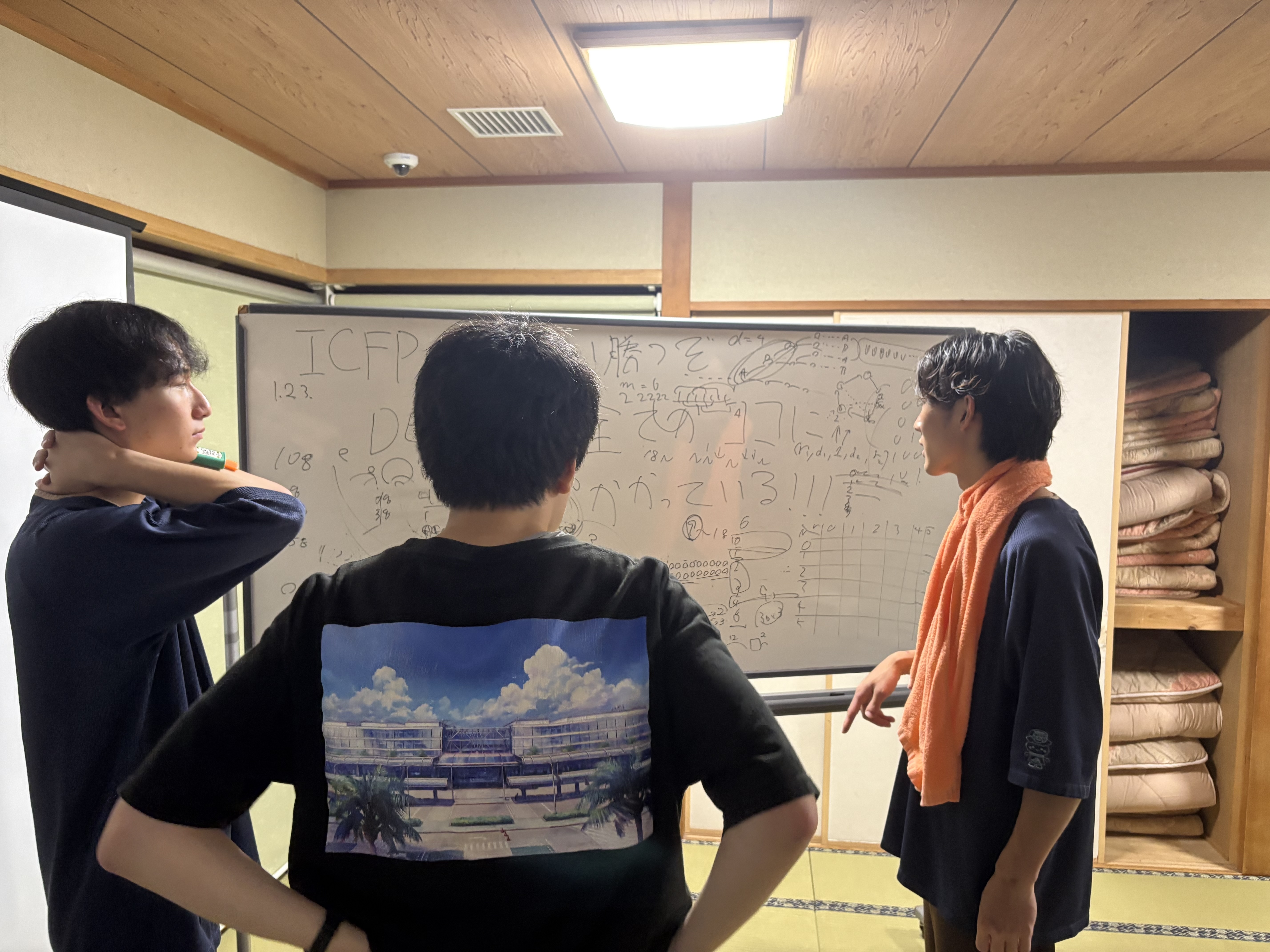 ホワイトボードで考察している様子